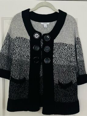 Dressbarn Black & Grey Color-block Chunky Knit Cardigan Sweater - XL